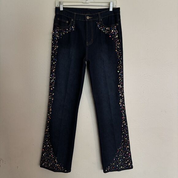 DG2 Diane Gilman Ladies 6 Jeans Straight Leg Beaded Jeweled Embellished Rainbow - Picture 1 of 7